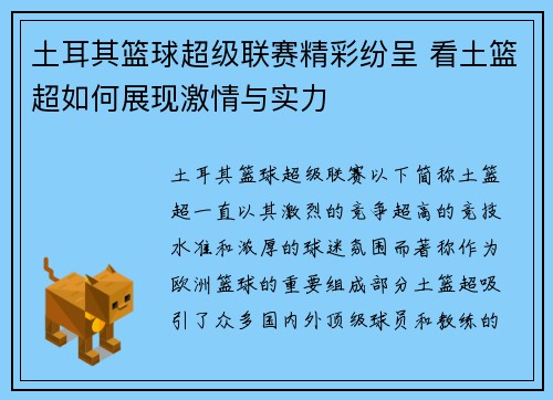土耳其篮球超级联赛精彩纷呈 看土篮超如何展现激情与实力 土耳其篮球超级联赛精彩纷呈 看土篮超如何展现激情与实力